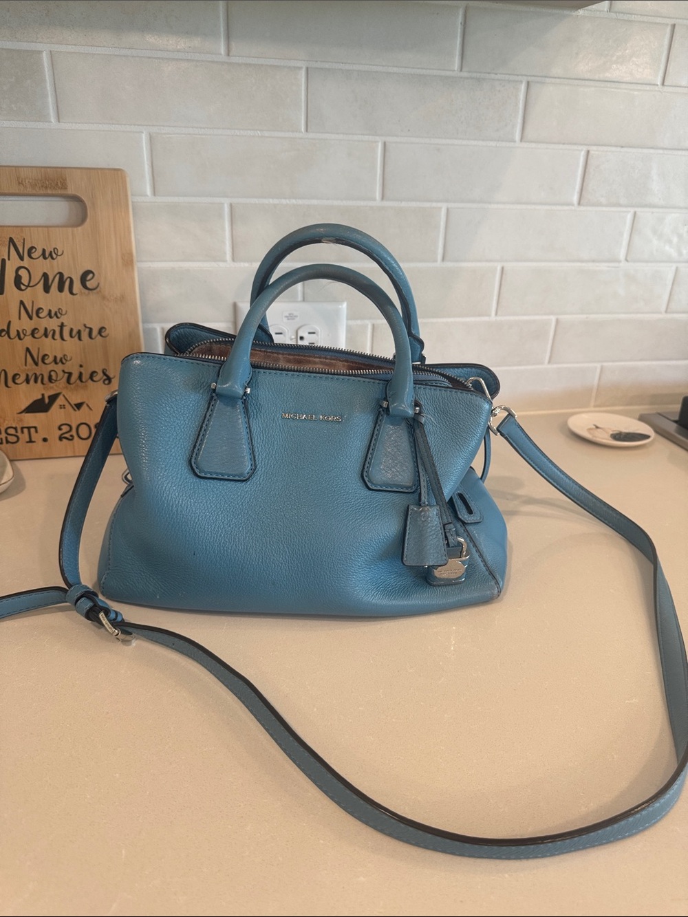 Michael Kors Blue Leather Purse with Removable Strap